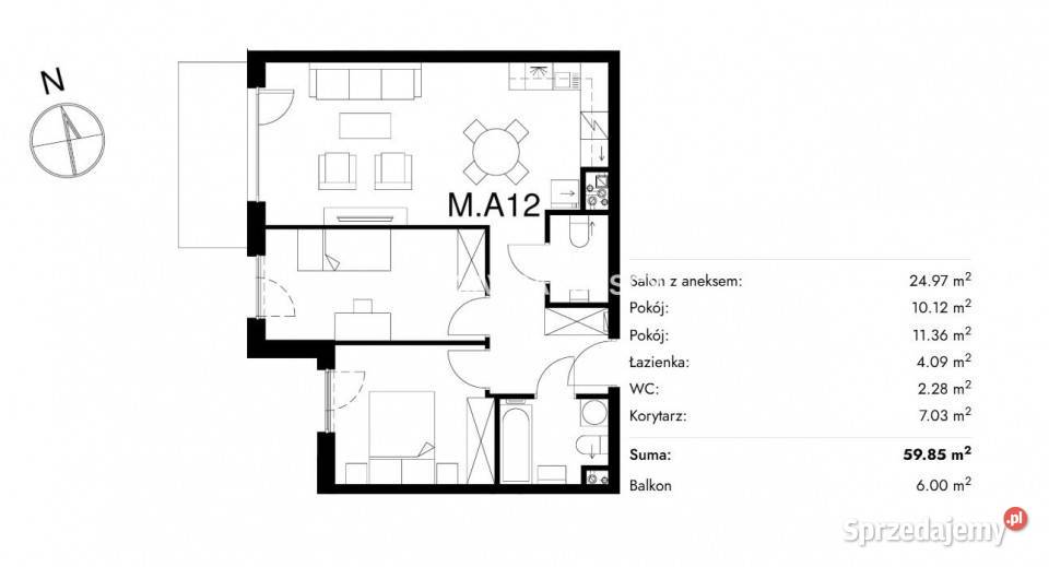 Do sprzedaży mieszkanie Kraków 5985m2 3 pokoje 59.85m2