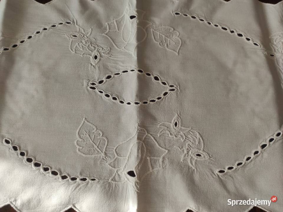 Bieżnik obrus bawełna haft Richelieu PRL Białystok