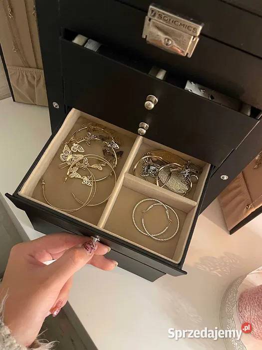 Czarna SKÓRZANA szkatułka na biżuterię SONGMICS Warszawa