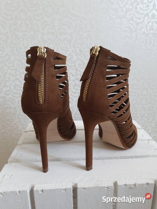 ZARA nowe botki sandały buty na obcasie czółenka paski 37 ZARA NOWE CZARNE BOTKI BUTY NA ZŁOTYM OBCASIE 37