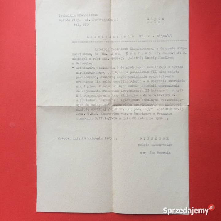 1938 Zaświadczenie Krawiec Antykwariat Szczecin