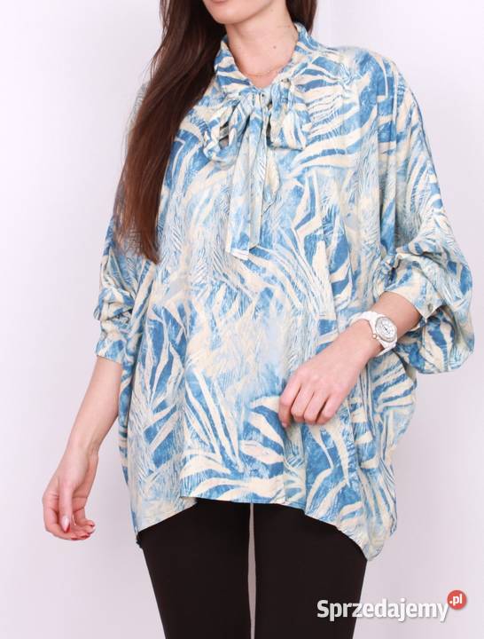 Bluzka z krawatkąkokardą w print liście 3 kolory