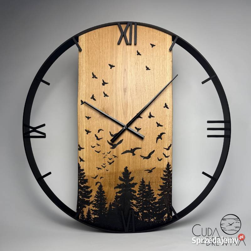 Nowoczesny zegar drewniany 50 czarny Zegary Katowice