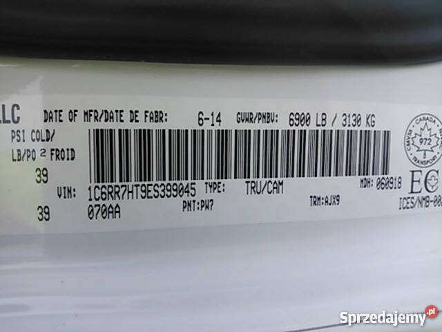 Dodge RAM 1500 Sport Kanada klimatyzacja RAM