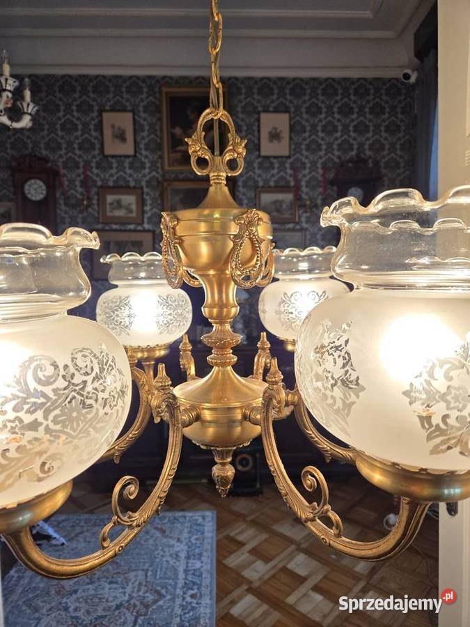 Duży Mosiężny Żyrandol Pałacowy Lampa wisząca do Kalisz