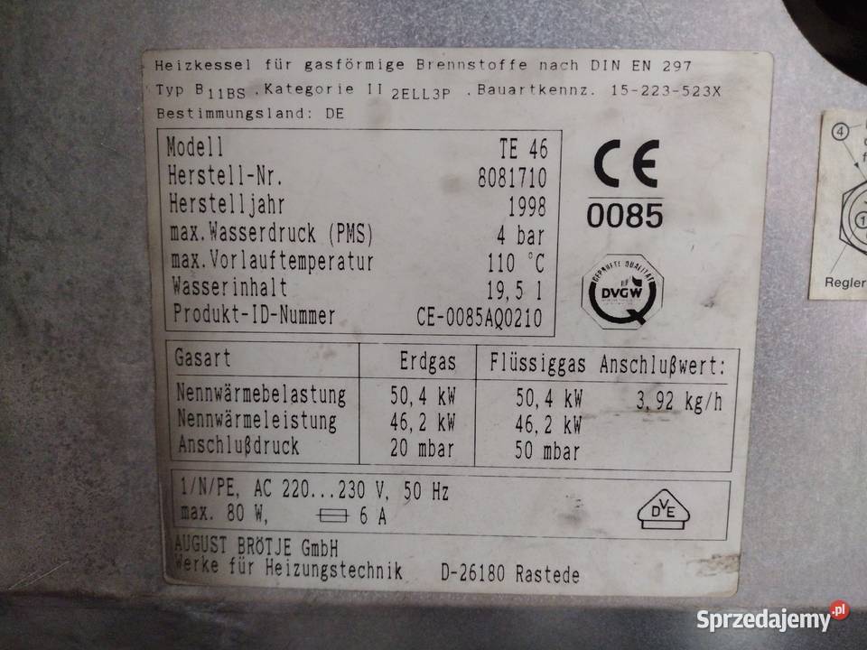 Brotje TE 46 EAS 200 Eurocontrol K i M QAA 70 Kotły i Piece CO Szczodre sprzedam