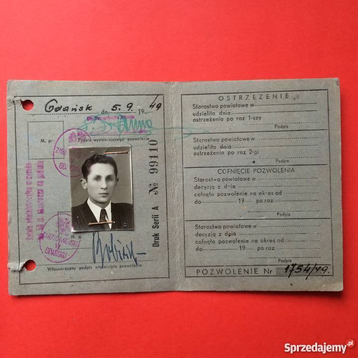 930 Pozwolenie na Prowadzenie Pojazdów z 1949 r Antykwariat Szczecin