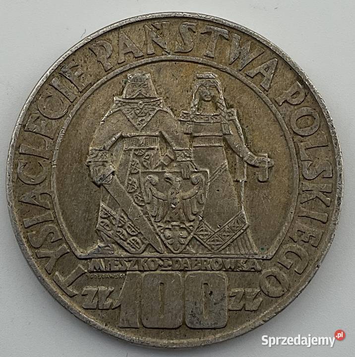 Srebrna moneta 100 1966 Mieszko i Dąbrówka PRL Kraków