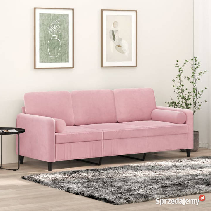 3osobowa sofa z poduszkami różowa 180 aksamit Warszawa sprzedam