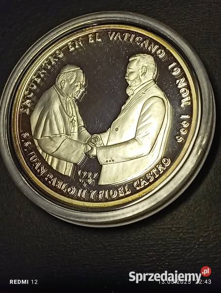 SREBRO Wizyta Fidela Castro w Watykanie 10 pesos Warszawa