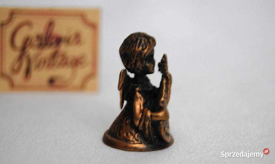 Mosiężny anioł aniołek grający na mandolinie Figurki i rzeźby lubelskie Lublin