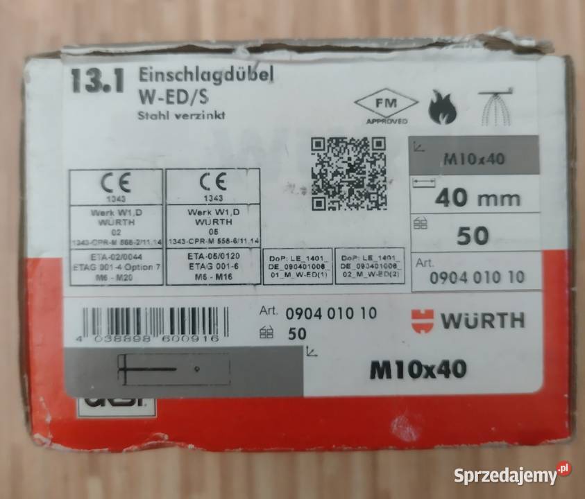 Kotwa mocująca WURTH stalowa m10x40 45 sztuk Zawierzbie