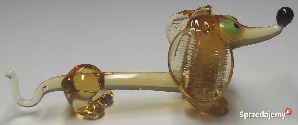 Szklany jamnik pies ze szkła bursztynowy szkło Warszawa