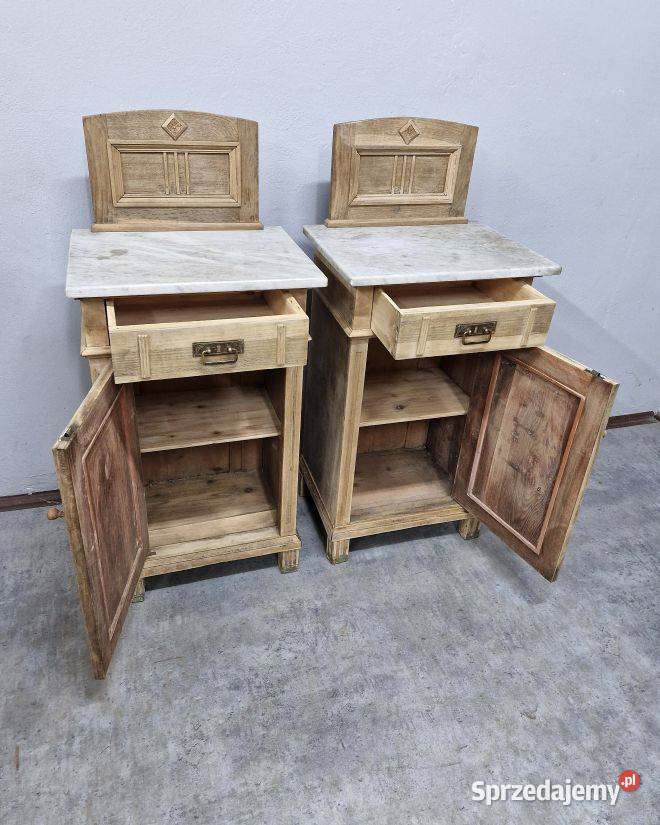 Para dębowych szafek nocnych z marmurem Marki