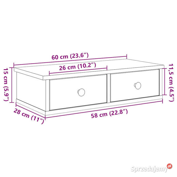 Półka ścienna z szufladami stare drewno 60x25x15