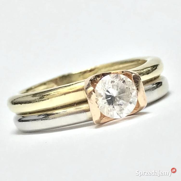 Złoty PIERŚCIONEK 14K trzy KOLORY złota KAMIEŃ