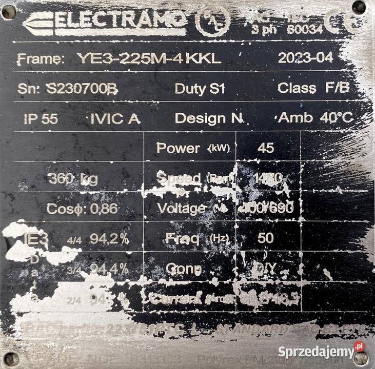silnik elektryczny 45kW 1480obr 3fazowy IE3 Pigża sprzedam