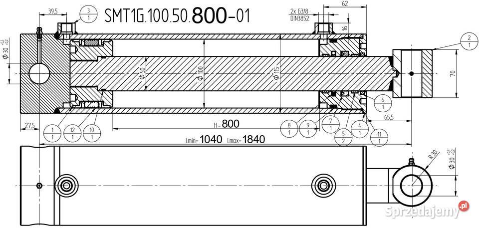Siłownik Hydrauliczny SMT1G 100x50 Skok 800 2STR kujawsko-pomorskie Solec Kujawski
