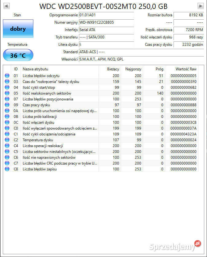 Dysk 25 120250320 GB WD Toshiba HGST Samsung śląskie Cieszyn
