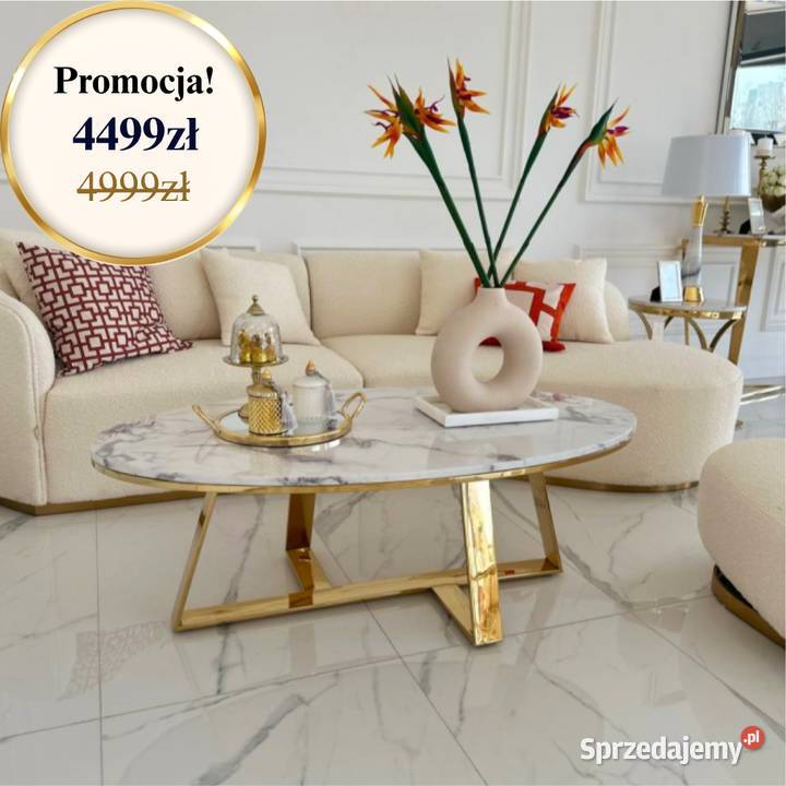Stolik kawowy glamour złoty nowoczesny owalny 70cm Warszawa