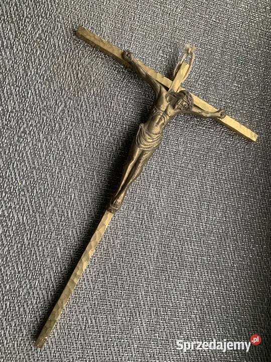 Krzyżyk na ścianę Mosiężny Jezus Antyki