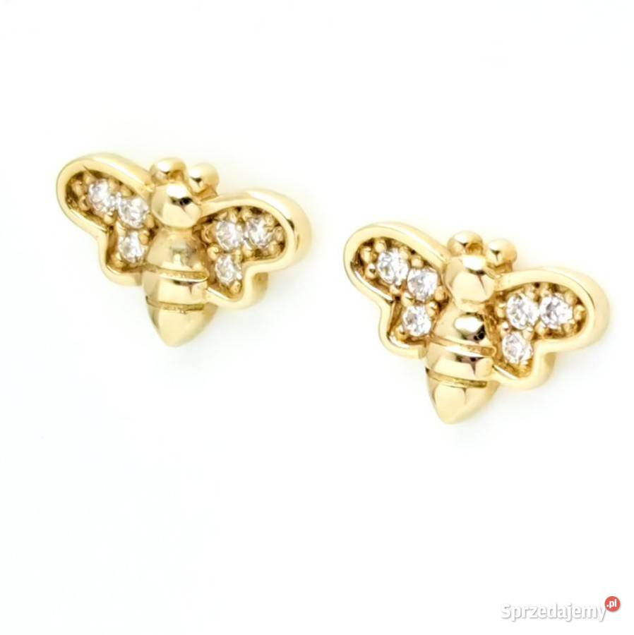 Kolczyki Złote pr585 Pszczółki z kamieniami wielkopolskie Poznań sprzedam