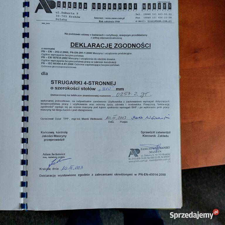 Strugarka czterostronna800 ZMM ANDRZEJ PAJĄK lubelskie