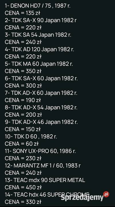 KASETA SONY DENON TEAC MARANTZ NATIONAL TDK BASF Giżycko