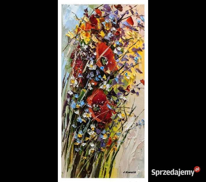 Kowalik Polne kwiaty obraz olejny 20x40 bukiet Warszawa