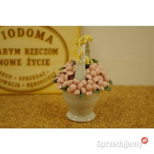 Miniaturowy koszyczek porcelanowy z kwiatami 3D śląskie