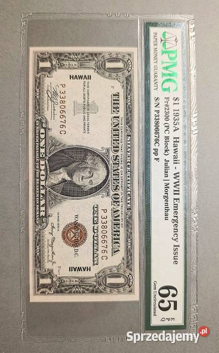 USA 1 Dolar 1935 r HAWAII PMG 65 EPQ WYSOKA NOTA Węgorzewo