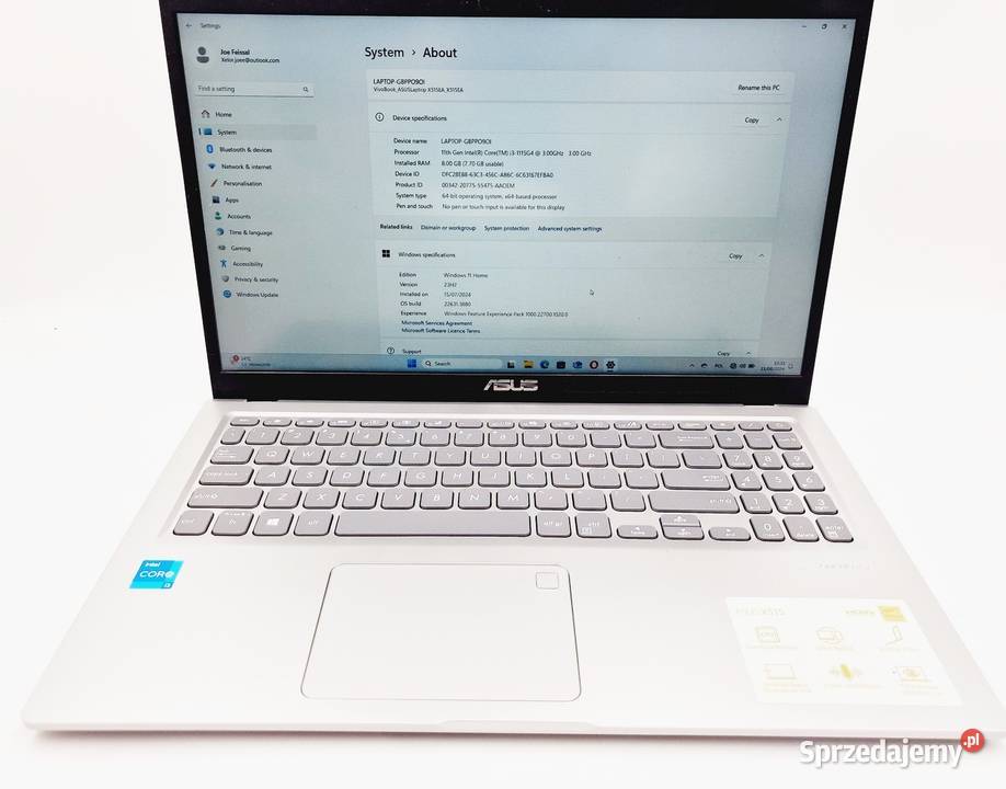 LAPTOP ASUS X515EABQ1226W INTEL CORE I3512GB śląskie Zabrze sprzedam