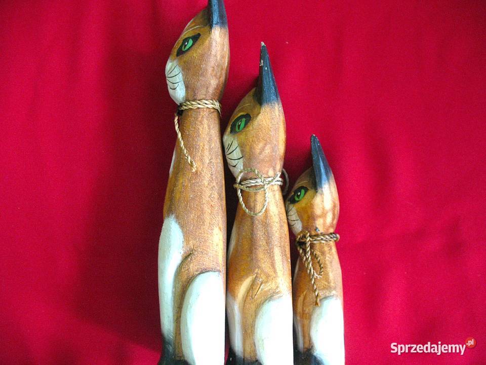 Kot kocia rodzina Stare Figurki Bali styl drewno Figurki i rzeźby Siedlce sprzedam