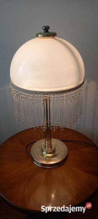 Duża mosiężna lampa klosz z koralikami Skierniewice