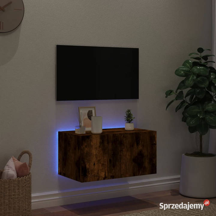 Ścienna szafka TV z LED przydymiony dąb 60x35x31 Warszawa