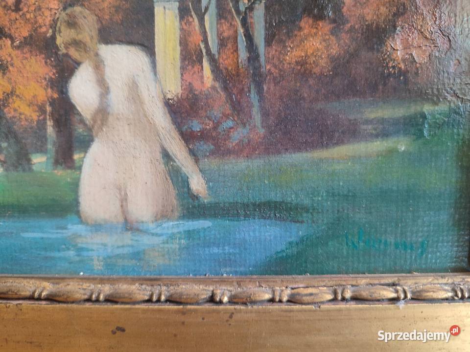 Piękny obraz scena rodzajowa olejny sygnowany Malarstwo