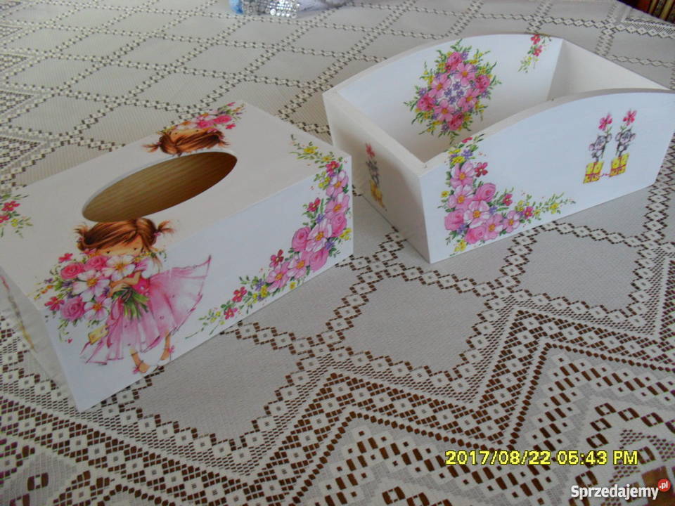 Piękny zestaw decoupage chustecznik i pojemnik Bochnia