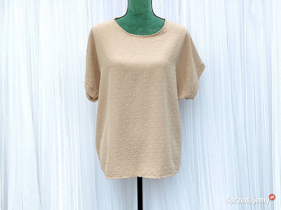 Prosta beżowa bluzka XL 42 XXL 44 top pudełkowa brązowy/beżowy