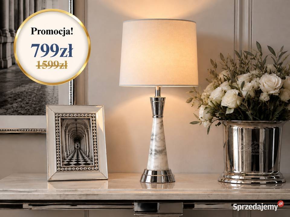Lampa stołowa glamour nowojorska biały abażur Warszawa sprzedam