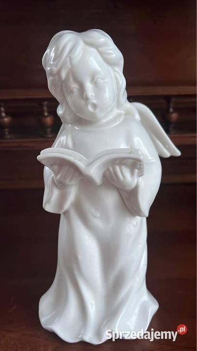 Aniołek biała porcelana Z książką