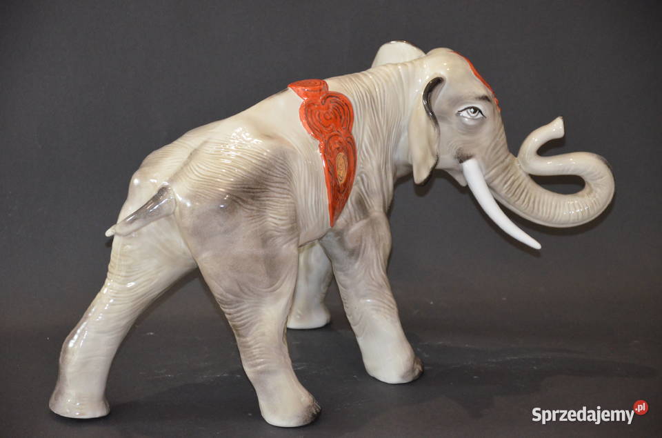 Porcelana Figurka Słoń duży glazurowany region wielkopolskie