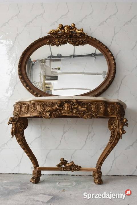 Drewniana Konsola Pod Ścianę Z Okrągłym Lustrem Kraków