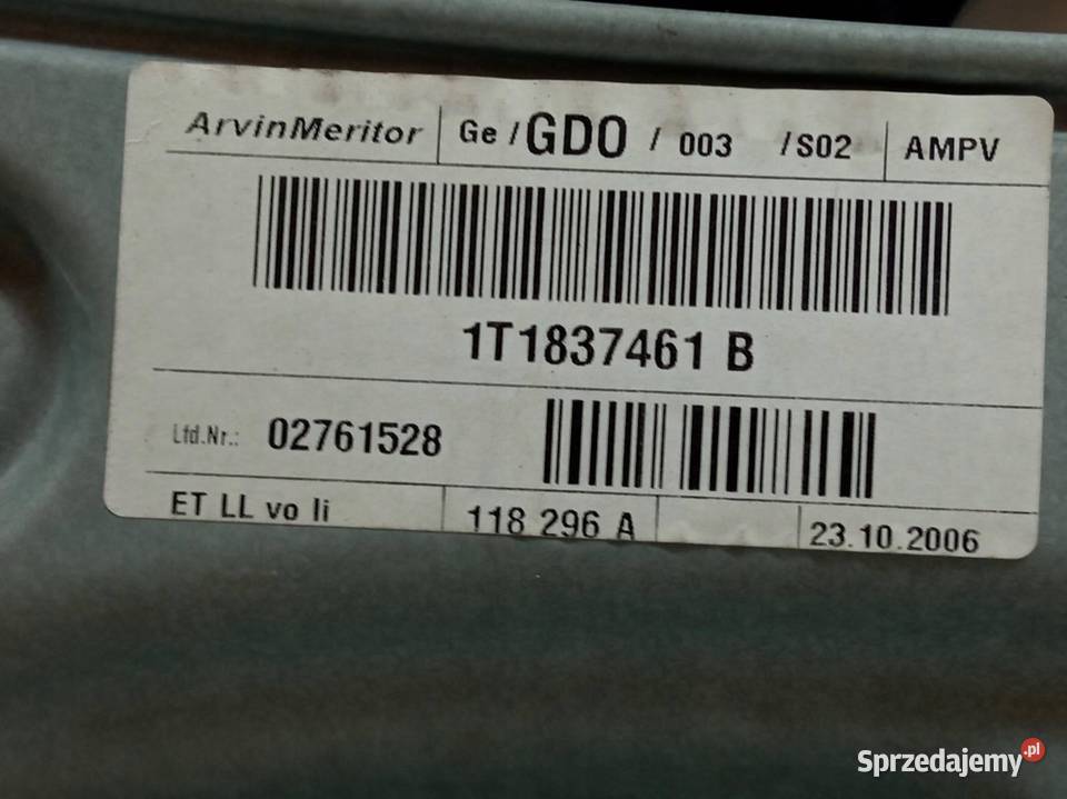 MECHANIZM SZYBY LEWY PRZÓD 1T0837755L VW sprzedam