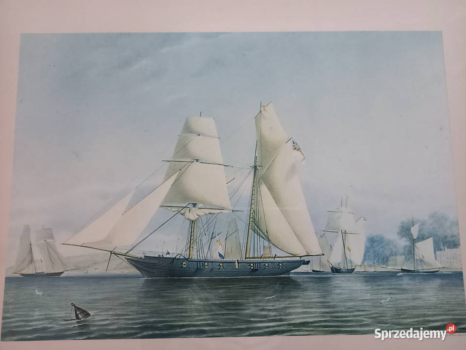 Marynistyka żeglarstwo duża stara grafika Warszawa