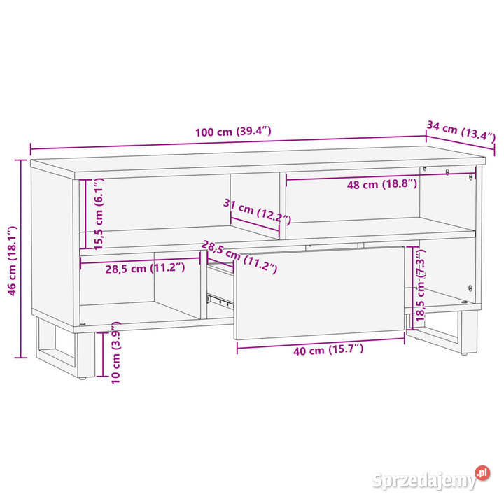 Szafka pod TV 100x34x46 lite surowe drewno mango mazowieckie Warszawa