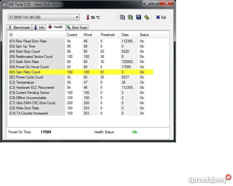 SATA 80 GB SEAGATE ST380817AS bad sektory wewnętrzny Ostrowiec Świętokrzyski sprzedam