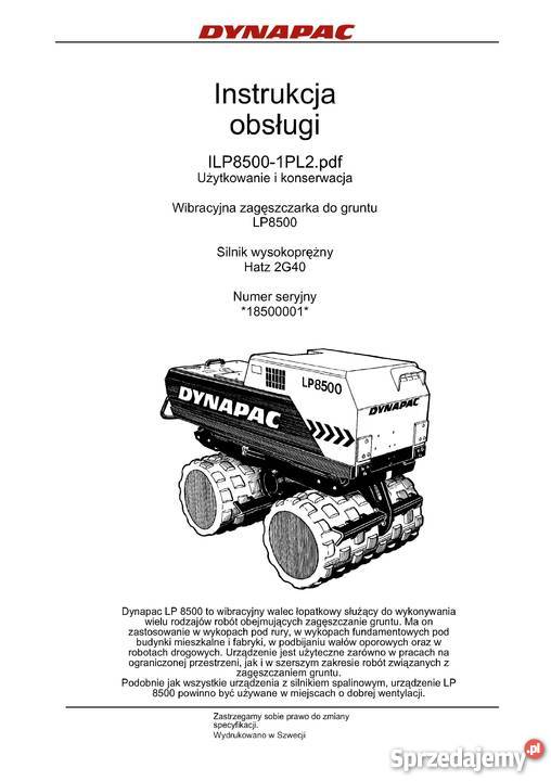 Instrukcja obsługi DTR WIBRACYJNY WALEC DYNAPAC nie