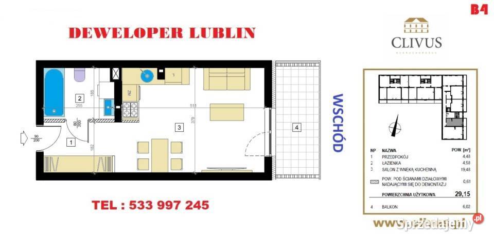 Sprzedam mieszkanie 2915m2 1 pokój Lublin apartamentowiec