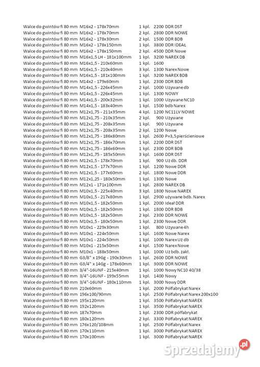 Walce do walcowania gwintów walcarki UPW251 UPWS Kłobuck sprzedam