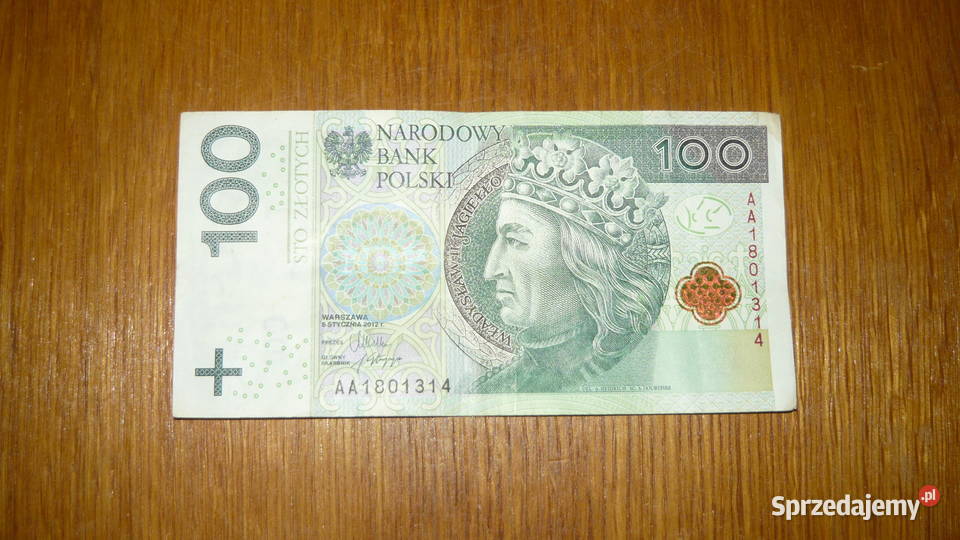 Banknot 100 seria AA 2012 r Sokółka